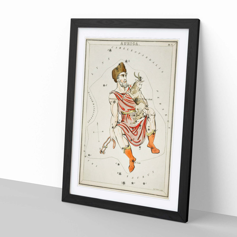 Astronomical Chart of the Auriga Constellation 1 Piece Single Picture Frame Painting, 33cm H x 24cm W x 2cm D, Black