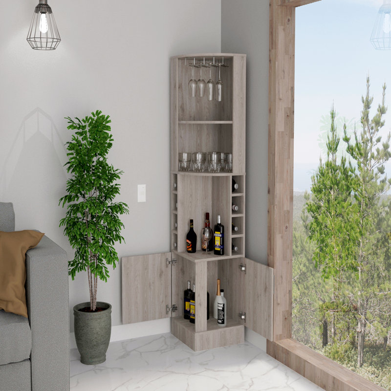 8-Bottle 2-Shelf Bar Cabinet, Gray