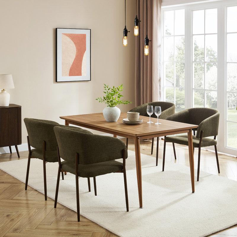 Burton Metal Base Dining Table, Beige Wood