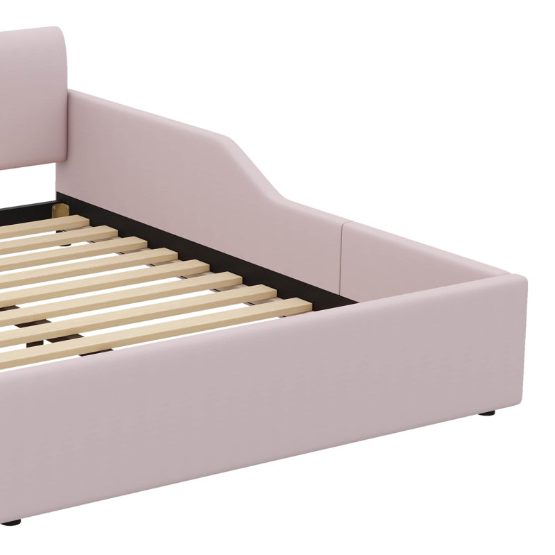 Lit double sur pied avec finition rembourrée, lit combiné mère et enfant avec table de chevet et petit tabouret rond, Double