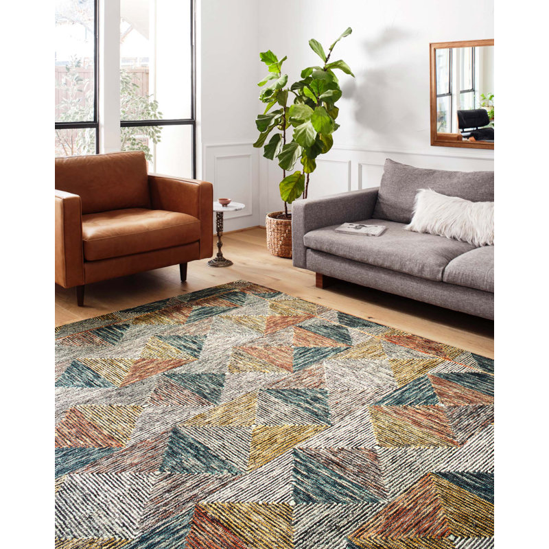 Tapis bleu en laine crocheté à la main Morecambe, Rectangle 3 pi 6 po x 5 pi 6 po