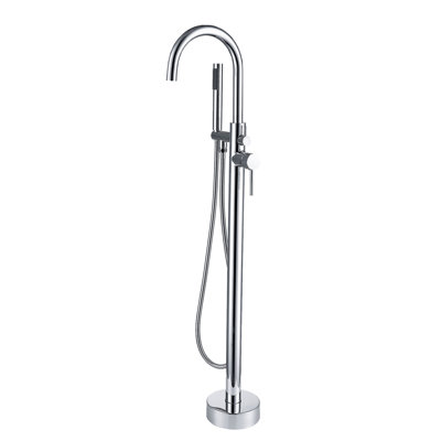 Freestanding Tub Filler With Hand Shower - Metal, , 44.86In D X 6.55In W H, 8.93Lb Contemporary Bathroom Touch Metal Bathtub Faucet Shimmer
