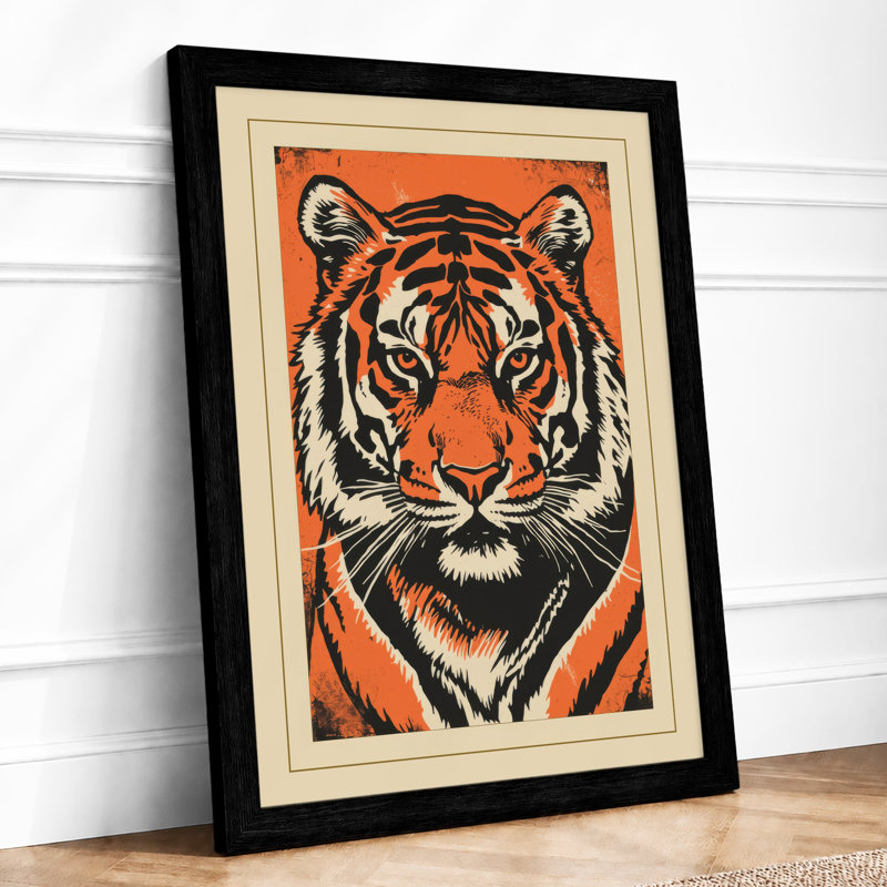 Tiger Face Direct Geometric - Framed Print, A3 - 42.0 x 29.7 cm, Black
