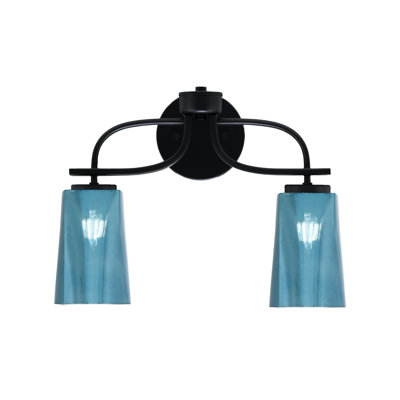 Cavella 2 Light Bath Bar Shown In Matte Black Finish With 4.5" W x 6.5" H Blue Gradient Glass