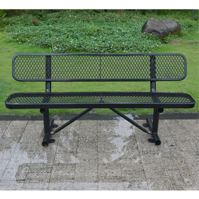 6 pi Banc d'extérieur avec - et construction, acier noir, métal lourd, couvrant L 72 po x l 24 po x H 33 po, idéal pour la pelouse, la terrasse, le jardin, le patio, le porche