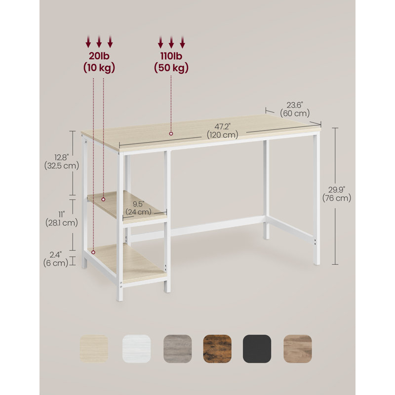 Vaillancourt Writing Desk, 75cm H x 120cm W x 60cm D, White, Natural