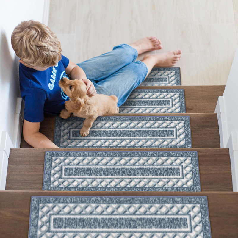 Navy and White Polyamide Non-Slip Rubberback Stair Treads Set