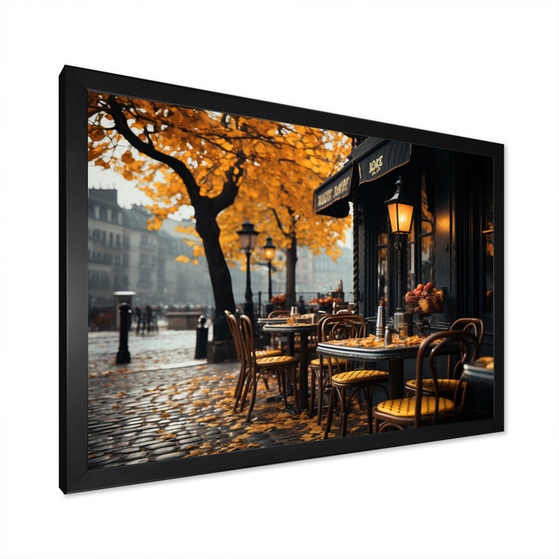 Décoration murale Maricarmen France Parisian Cafe III - France, H 16 po x l 32 po x P 1 po, Cadre simple noir