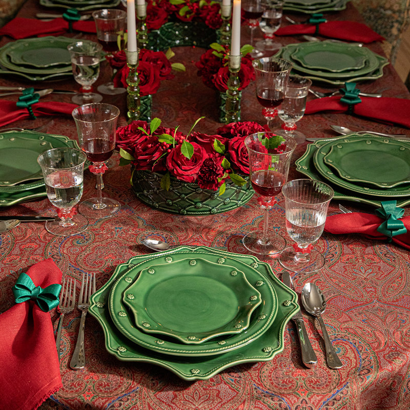 Berry & Thread Scalloped Charger/Platter - Basil, 1" H x 13.5" W x 13.5" L