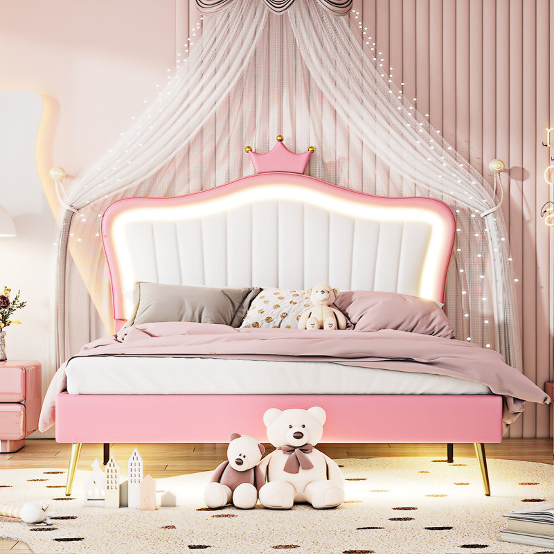 Lit tapissier Crystil par House of Hampton®, Blanc / rose, Grand