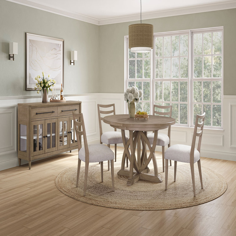 Table ronde extensible avec 4 chaises à échelle et un plateau en verre