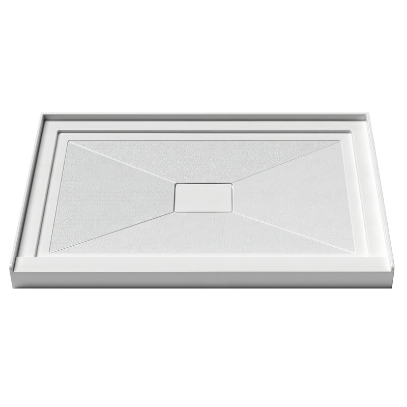 Base de douche 48 po x 32 po rectangulaire en acrylique avec drain central, conception à seuil simple, blanc (drain non inclus)