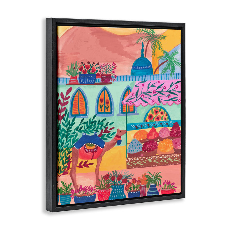Exotic Egypt Camel Floating Frame, design by Nabeela Rumi, Jet Black Floater Frame, 21" H x 17" W
