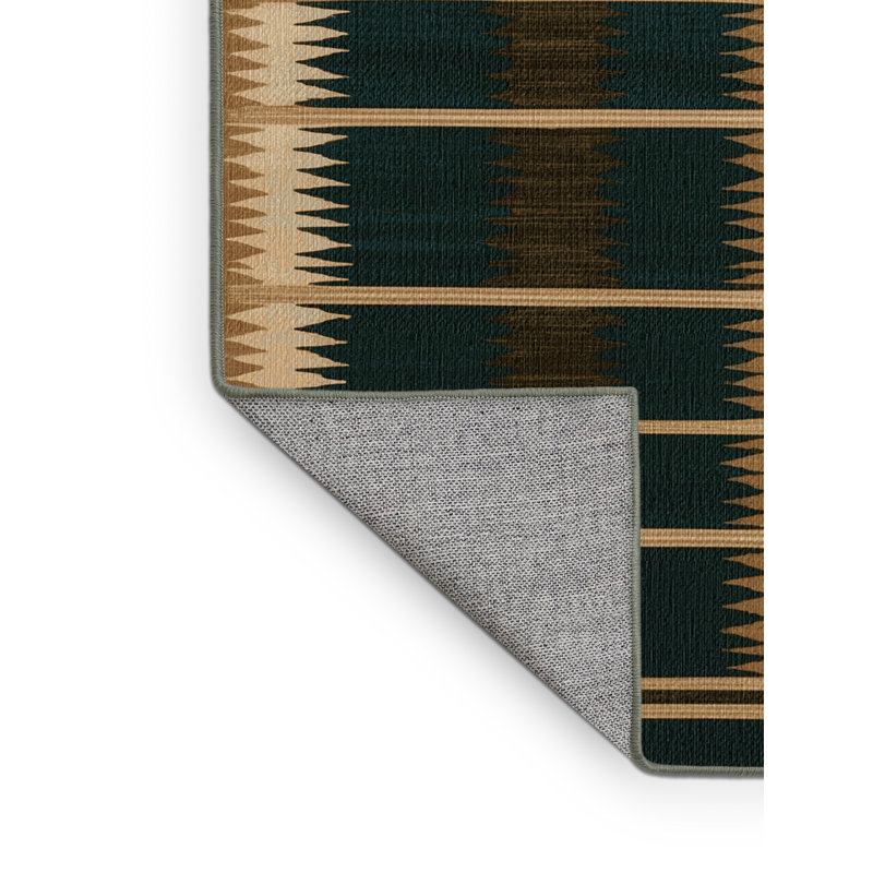 Washable Forest Green Cream Striped Area Rug, Square 7'