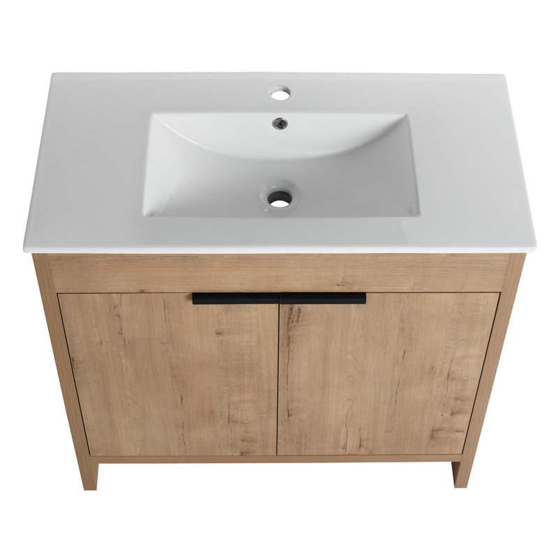 Ensemble de meuble-lavabo simple Addisun, Blanc, Imitation chêne, 36"