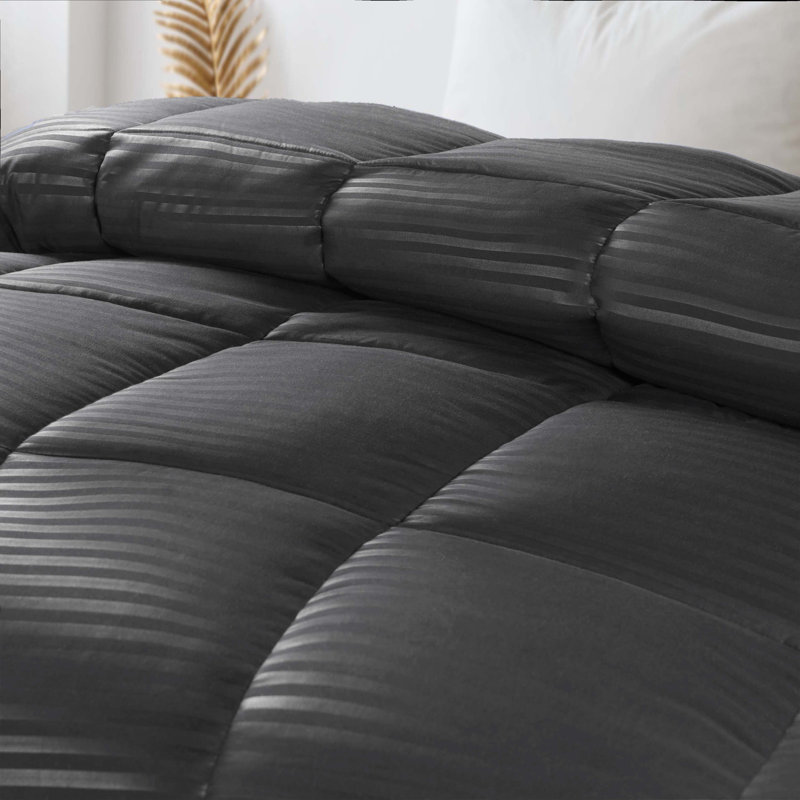 Charcoal Striped Reversible Microfiber Down Alternative Comforter