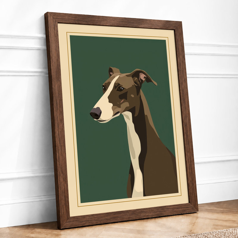 Greyhound Portrait Mid-Century - Framed Print, Walnut, A4 - 29.7 x 21.0 cm