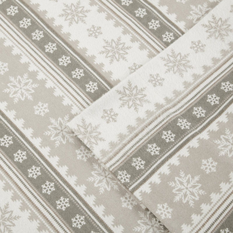 Queen Gray Plaid Cotton Flannel Sheet Set