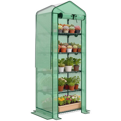 Mini Greenhouse with Screen Roof, Portable Small Greenhouse, Green