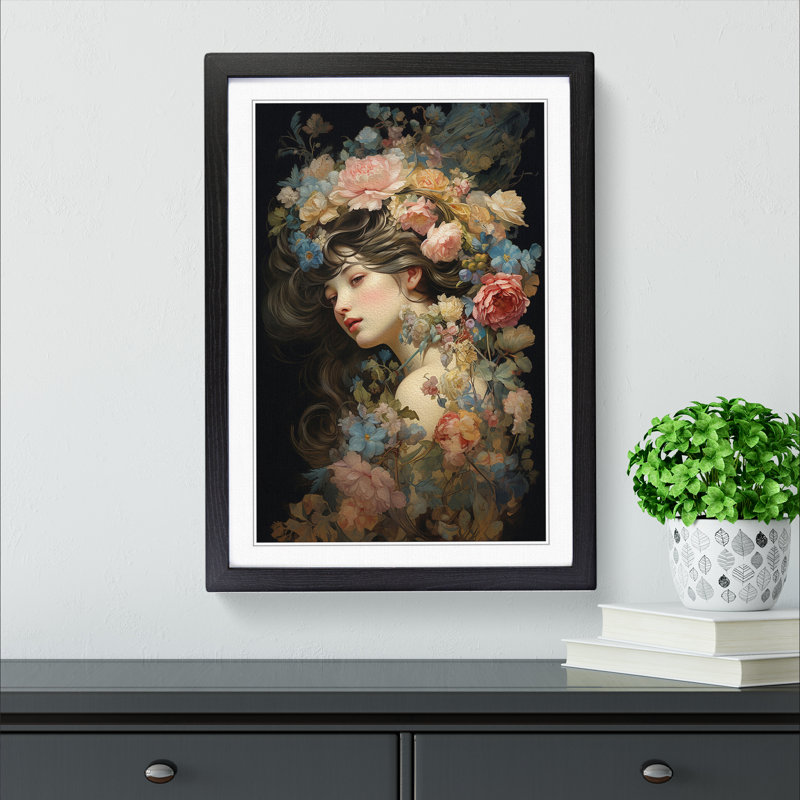 Floral Art Victorian Art - Framed Print, 34cm H x 25cm W, Black Framed