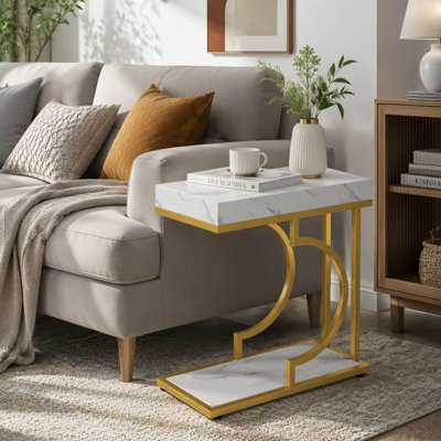 Narrow C Table, Modern End Table Bedside Table with Metal Frame
