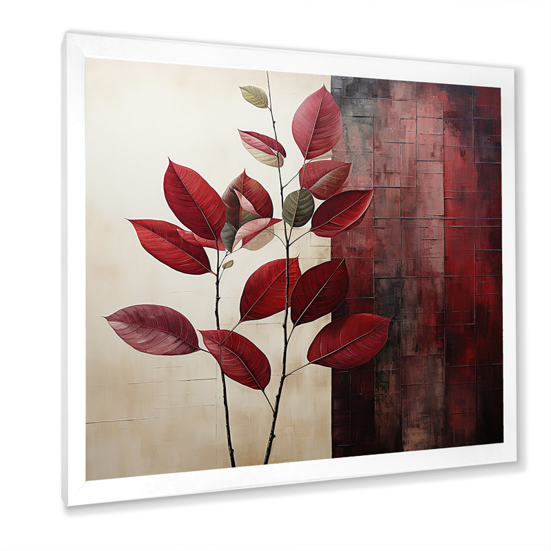 Bordeaux, feuille audacieuse II - feuilles, art mural, H 24 po x l 24 po x P 1 po, Cadre simple blanc