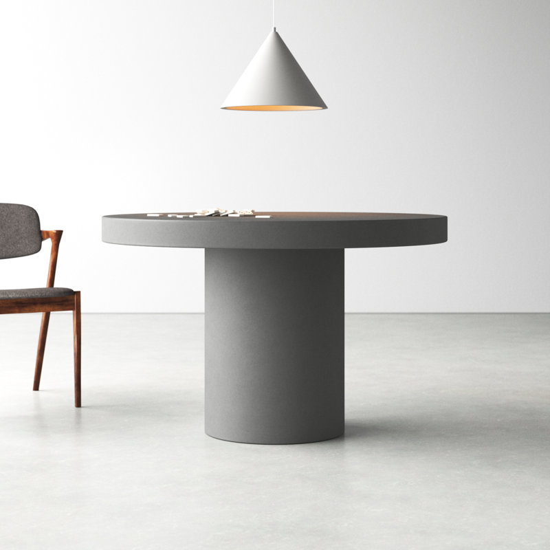 Matte Gray Round Concrete Pedestal Dining Table