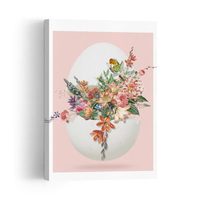 Œuf de Pâques fleuri, papillon vintage délicat et vibrant, impression d'art mural nature