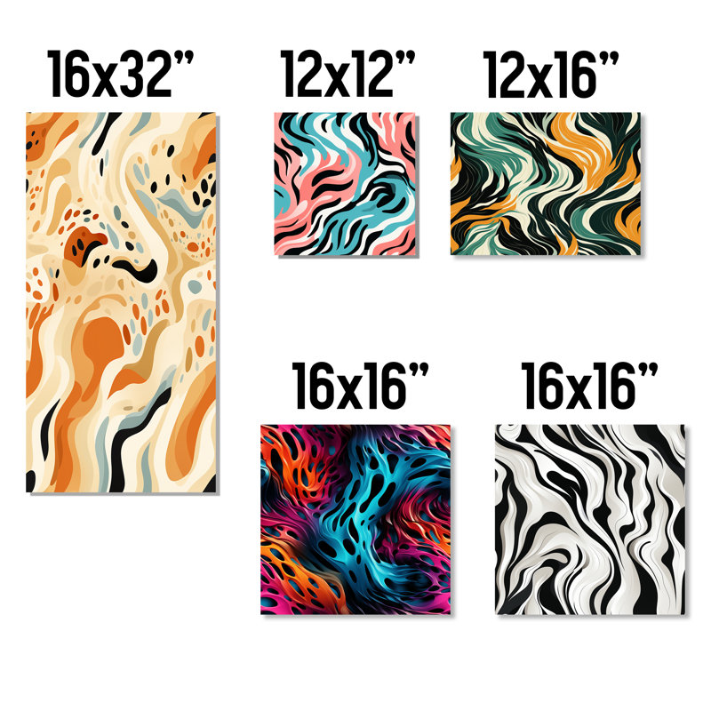 Coralien - Ensemble de 5 reproductions d'art sur toile abstraites, Toile tendue