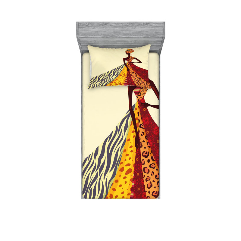 Multicolore drap-housse et coussin décoratif Ambesonne, Ensemble de draps pour lit simple + 5 pièces supp