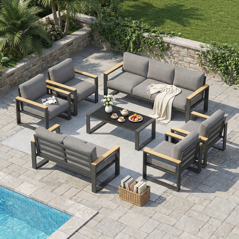 Ensemble de mobilier d'extérieur 9 personnes, Gris