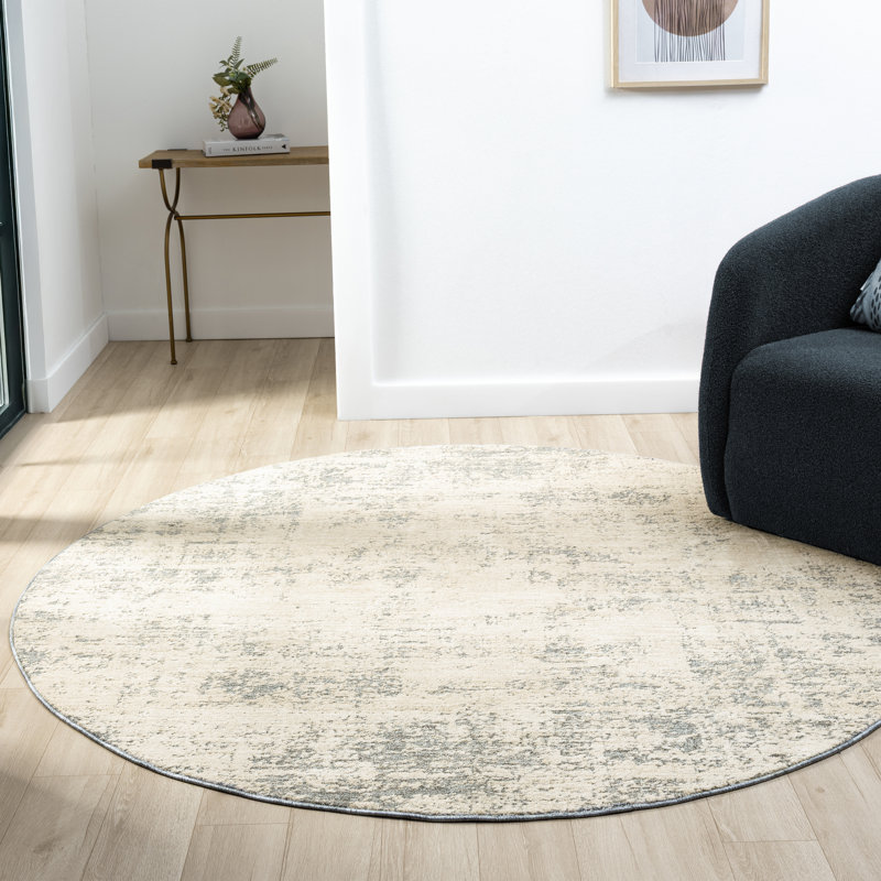Melby Ivory/Stone Blue Contemporary Abstract Power-loomed Indoor Area Rug, Round 6'