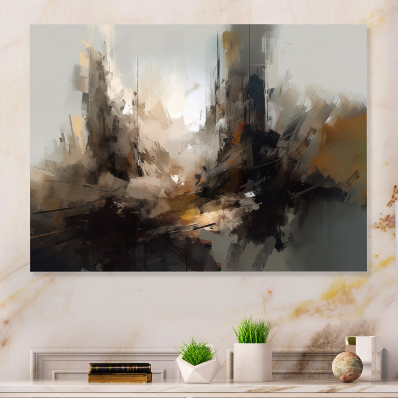 Peinture abstraite délicate coup de pinceau IV - Décoration murale abstraite en métal, H 12 po x l 20 po x P 1 po