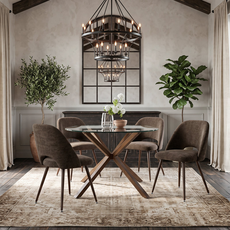 Ensemble repas 5 pièces avec table en verre trempé Aunnika, Mink