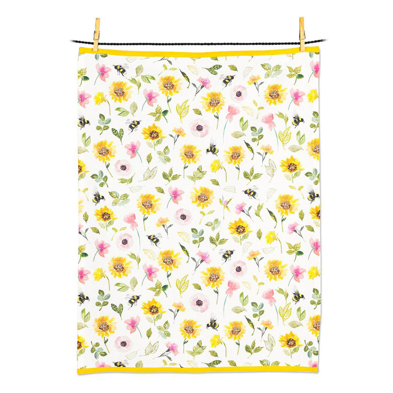 Torchon tournesols et abeilles