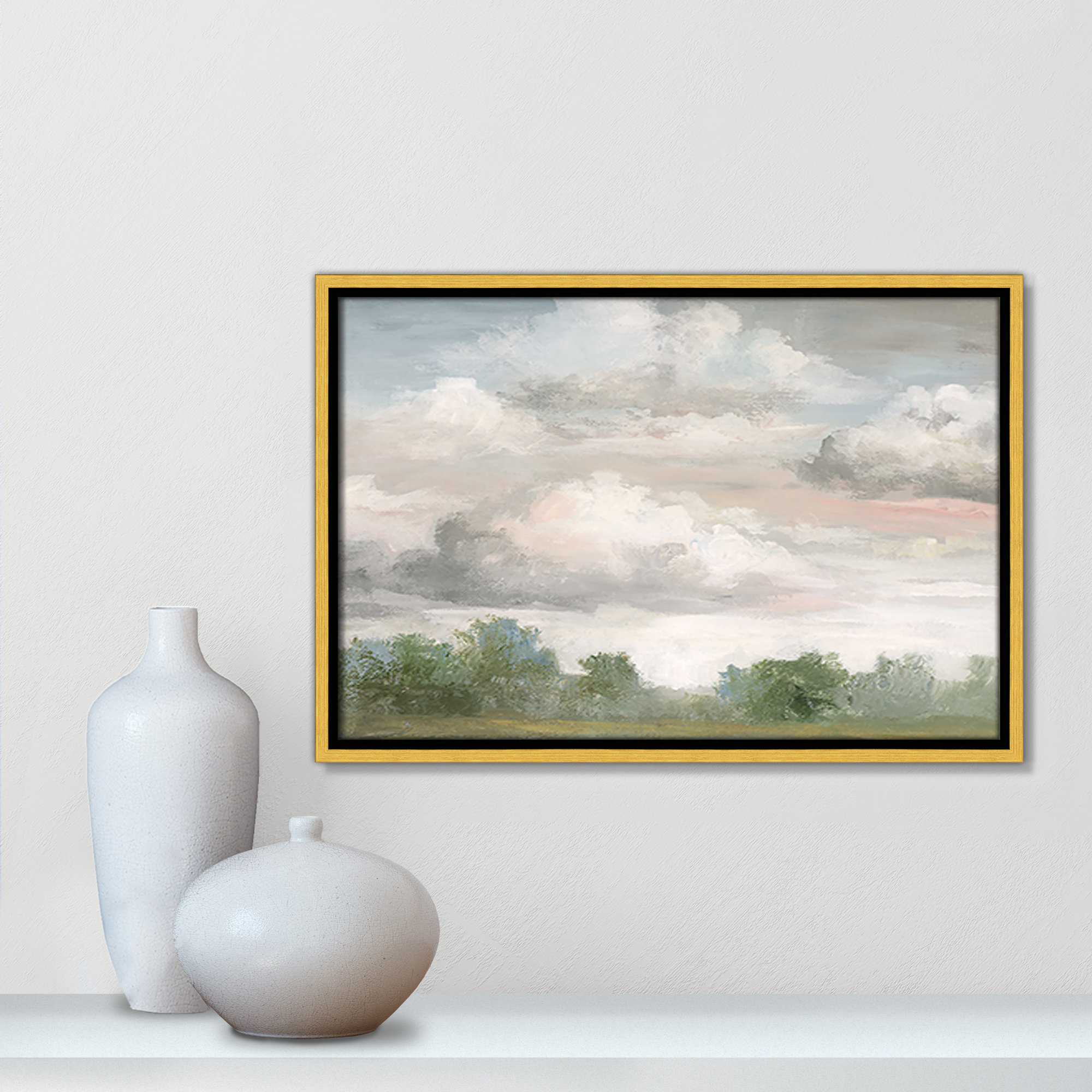 Pastel Morning Sky Framed On Canvas by Nan Print, 13.5" H x 19.5" W x 2" D, Gold Framed