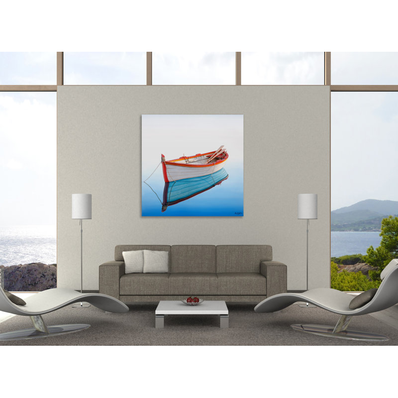 Arthers "Bateau dans une baie tranquille", toile tendue par Horacio Cardozo, H 36 po x l 36 po x P 1,5 po