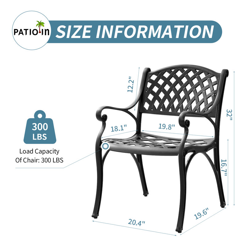 Chaise de patio d'extérieur 2 pièces en fonte d'aluminium pour le jardin, noir, Noir
