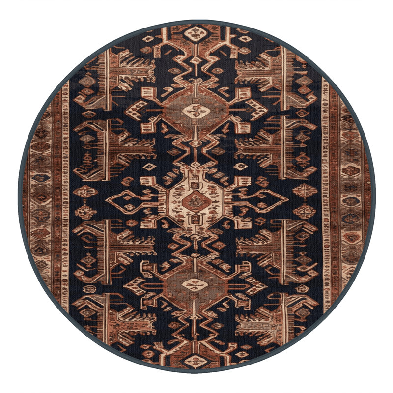 Tapis brun turc lavable à la machine, Rond 6 pi