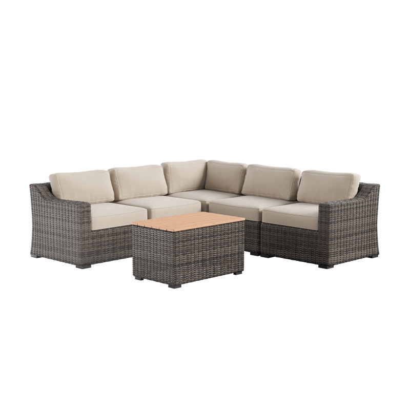 Ensemble de conversation modulaire en rotin 6 pièces avec coussins