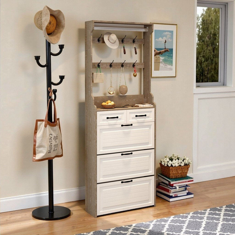 Armoire à chaussures pour l'entrée: 3 portes coulissantes, 2 tiroirs et un support