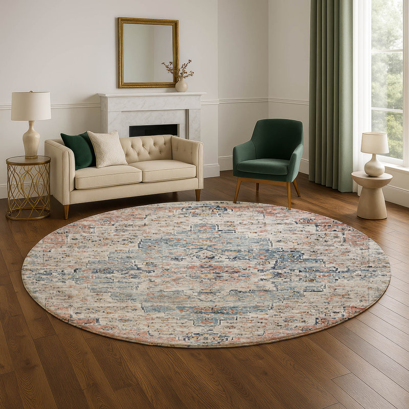 Premium Machine Washable Ashington AMF1832 Global Rug, Round 8'