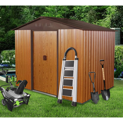 Outdoor Metal Storage Shed featuring a Metal Foundation, along with Coffee