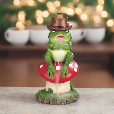 Figurine grenouille sur champignon 6,5 "H