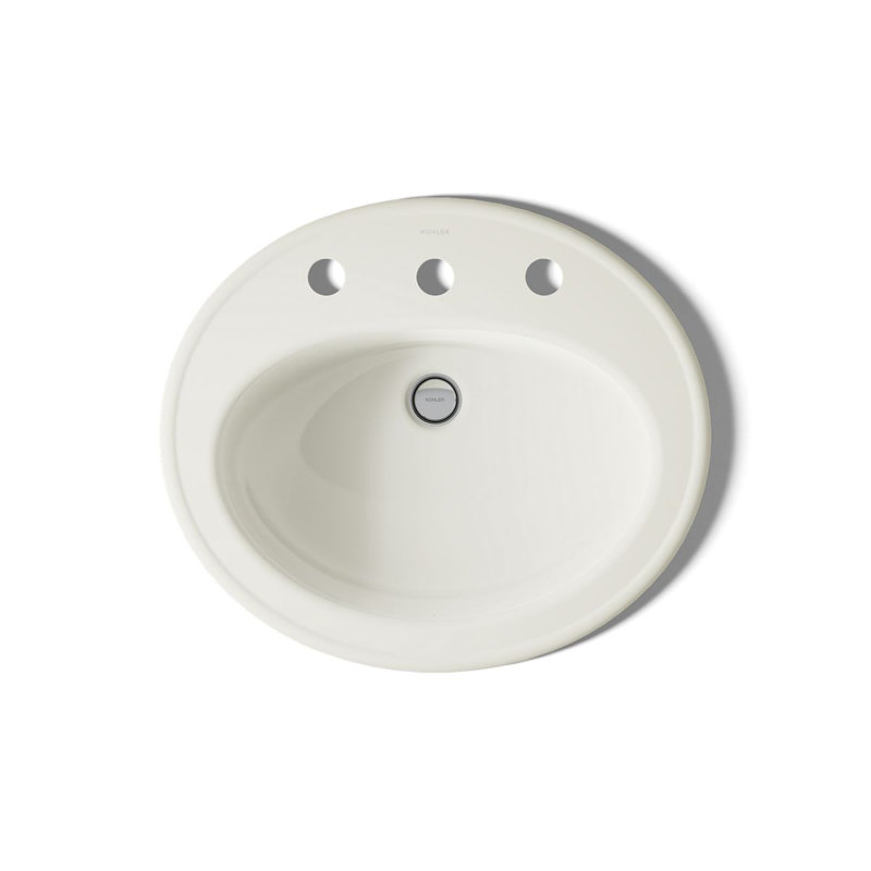 Pennington Ceramic Oval Drop-In Bathroom Sink with Overflow, 8'' Centers, Biscuit