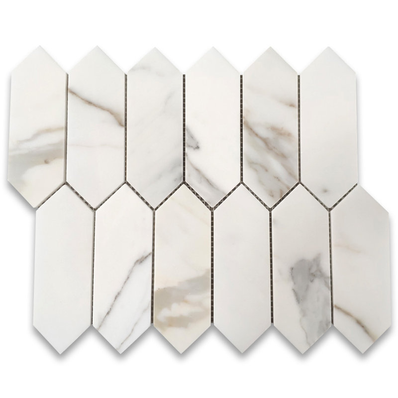 Calacatta 12" x 9" Marble Mosaic Tile, White/Gray