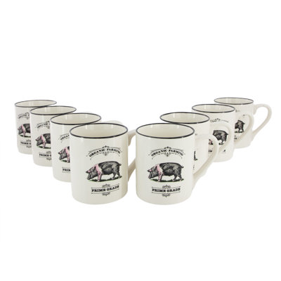 Gibson Homewares 8-piece 17 Ounce Pig Mug Set In White