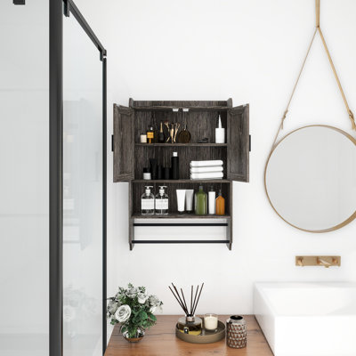 Armoire de salle de bain grise avec tablette réglable et protection d'intimité murale