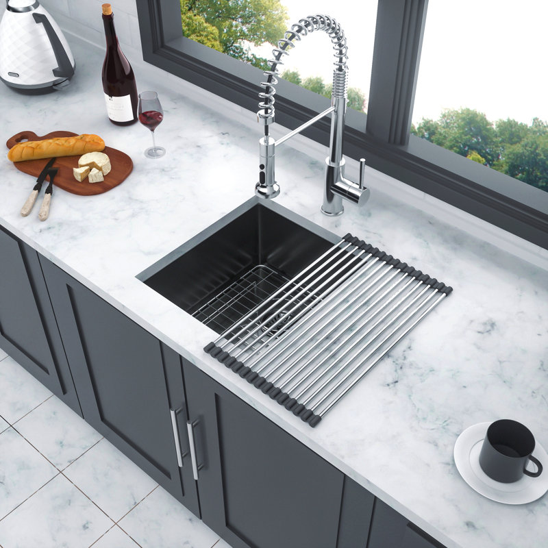 Gunmetal Black Kitchen Sink - Undermount Singel Bowl Kitchen Basin 16 Gauge Stainless Steel With Deep