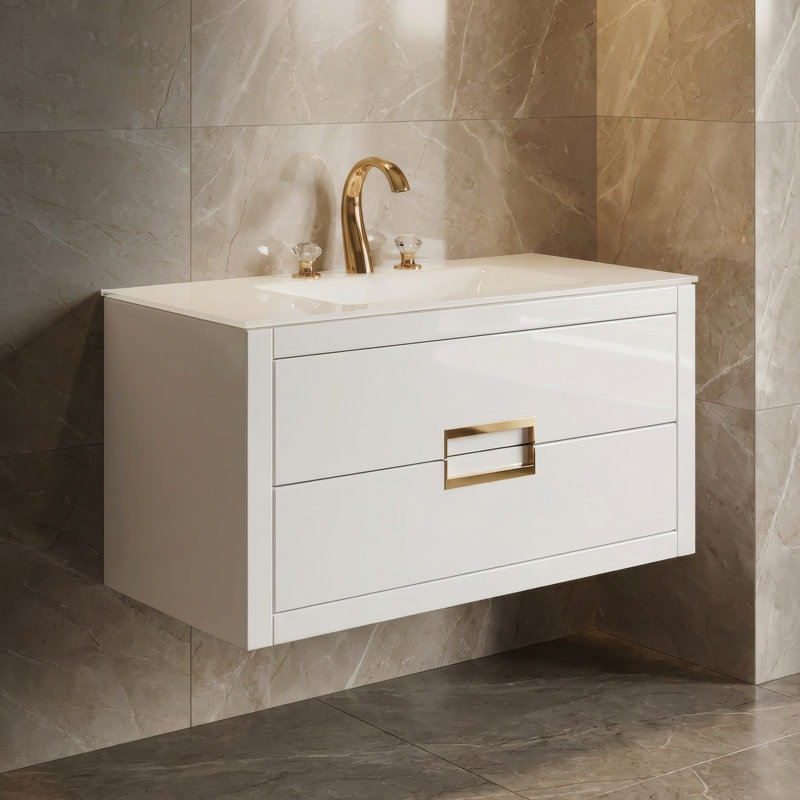 Rock Widespread Bathroom Faucet, Polished Gold
